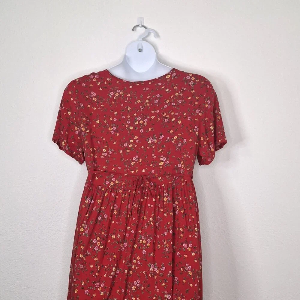 Erika & Co Floral Babydoll Maxi Summer Dress Sz L Boho Cottagecore Peasant - Picture 7 of 16